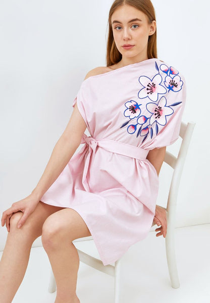CHERRY BLOSSOM Embroidery Pink Toga Dress