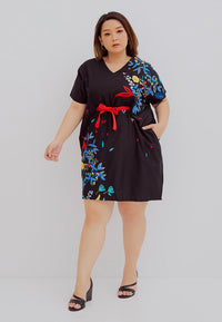 BLACK 花 HANA Embroidery Kimono Dress