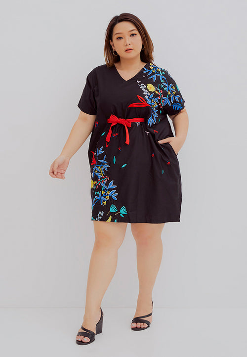 BLACK 花 HANA Embroidery Kimono Dress