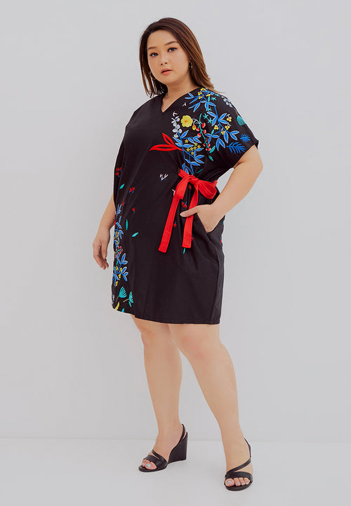 BLACK 花 HANA Embroidery Kimono Dress