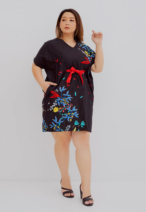 BLACK 花 HANA Embroidery Kimono Dress