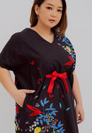 BLACK 花 HANA Embroidery Kimono Dress