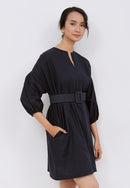 Basic Tunic Dress NAVY In Cotton Linen