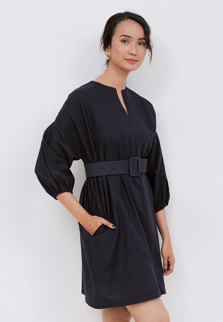 Basic Tunic Dress NAVY In Cotton Linen