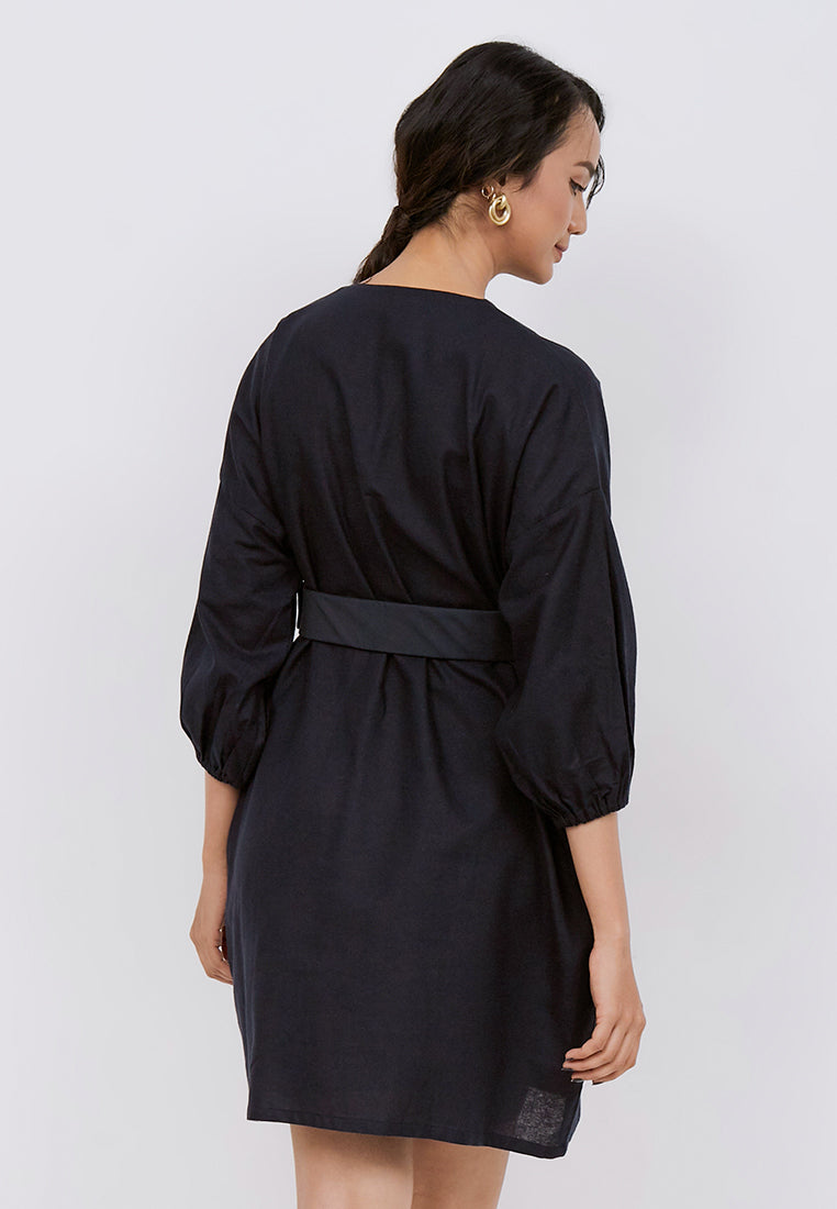 Basic Tunic Dress NAVY In Cotton Linen