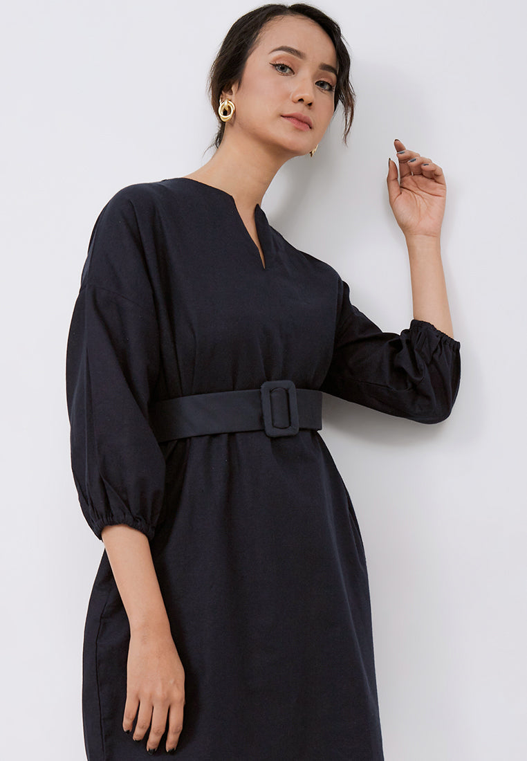 Basic Tunic Dress NAVY In Cotton Linen
