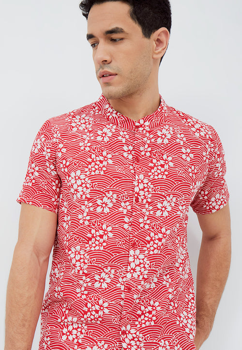 SAKURA さくら RED Man Batik Shirt