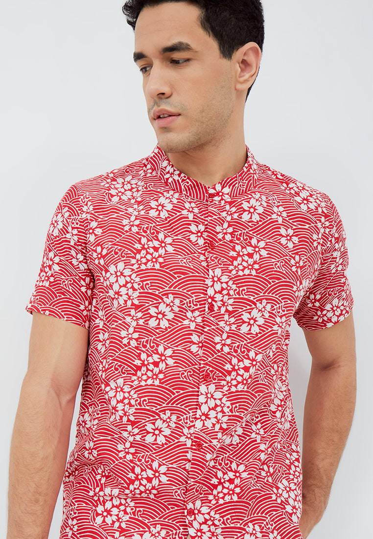 SAKURA さくら RED Man Batik Shirt