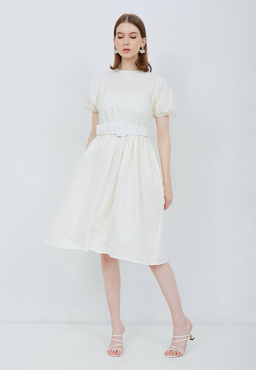 Puff Sleeve Dress White