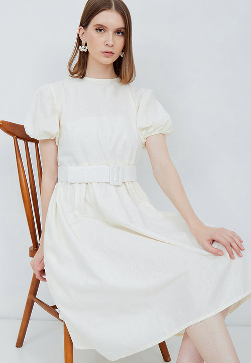 Puff Sleeve Dress White