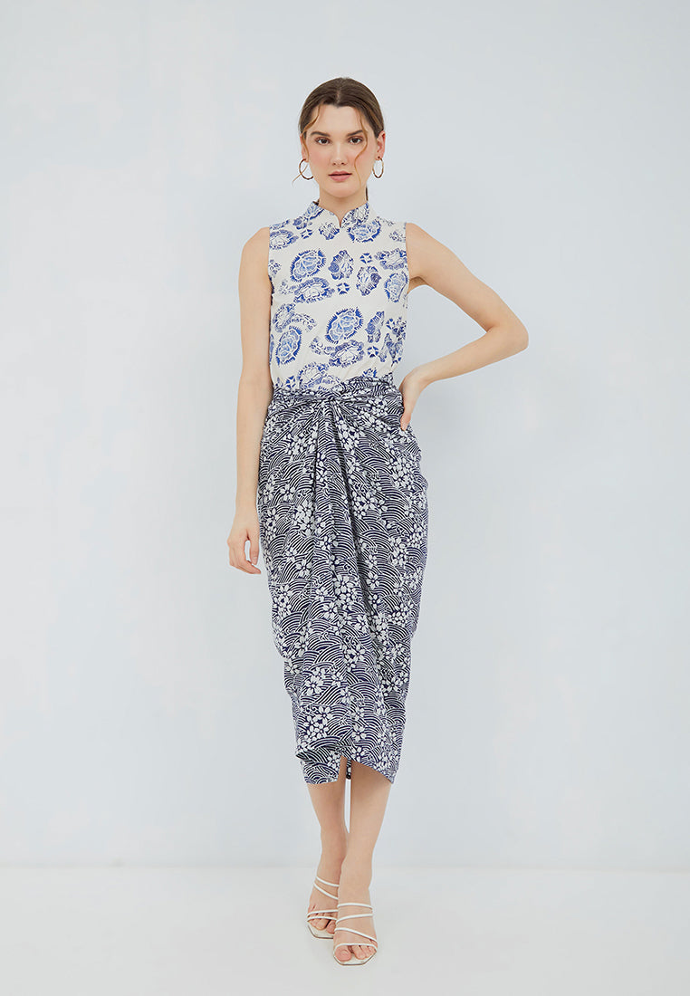 ROSE NAVY Batik Cheongsam Top