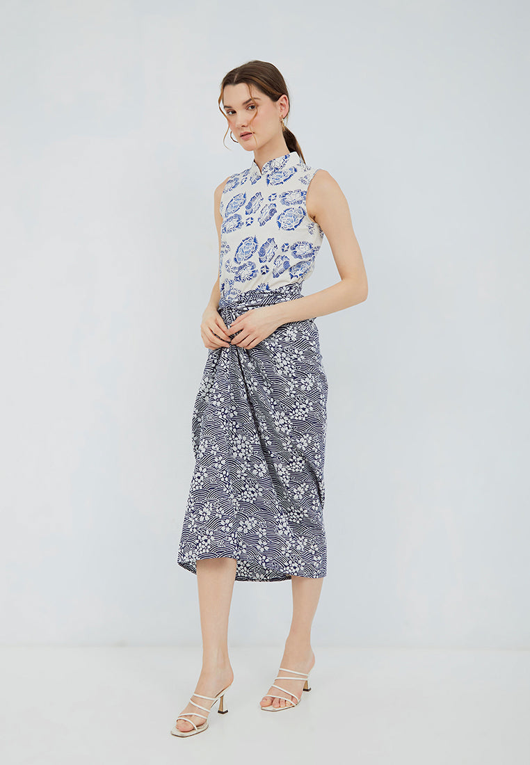 ROSE NAVY Batik Cheongsam Top