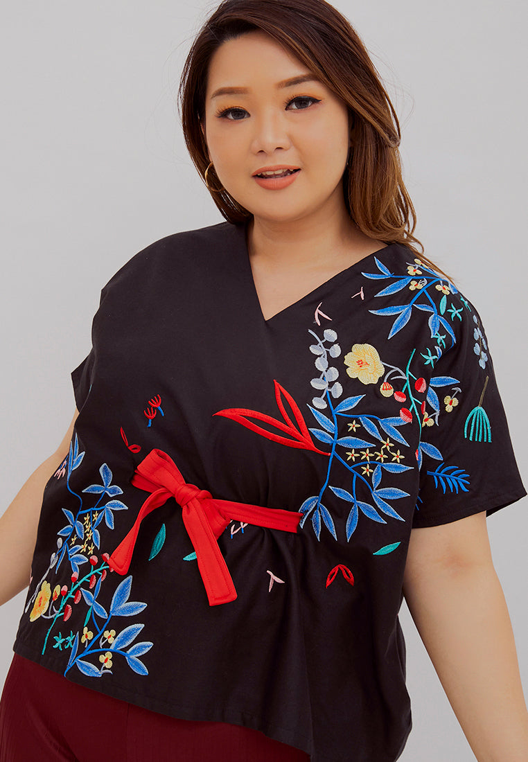 BLACK 花 HANA Embroidery Multiway Top