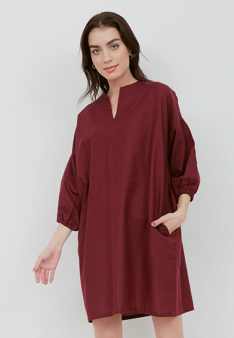 Basic Tunic Dress BURGUNDY In Cotton Linen