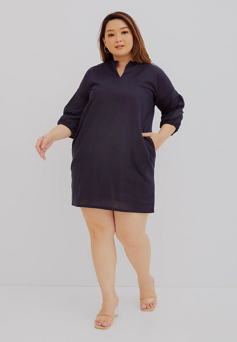Basic Tunic Dress NAVY In Cotton Linen