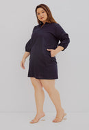 Basic Tunic Dress NAVY In Cotton Linen