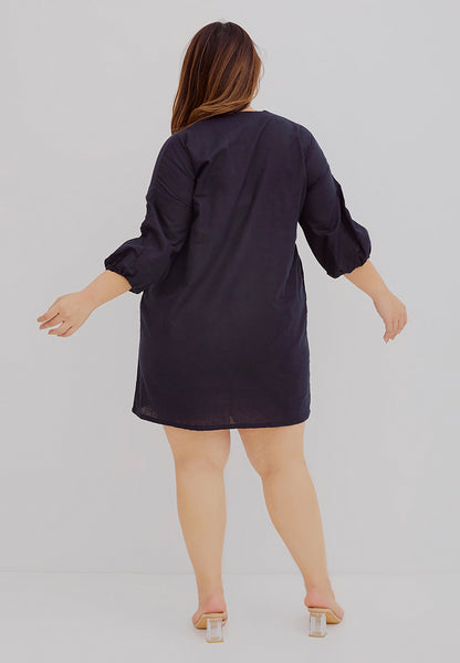 Basic Tunic Dress NAVY In Cotton Linen