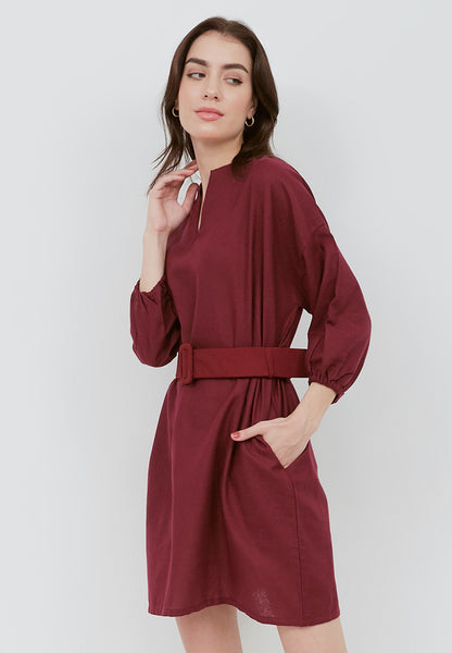 Basic Tunic Dress BURGUNDY In Cotton Linen