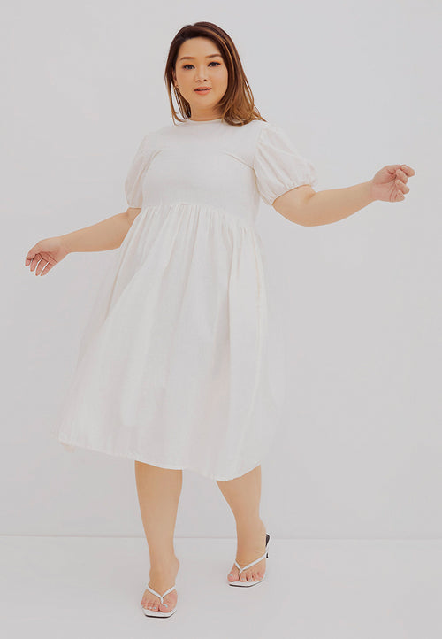 Puff Sleeve Dress White