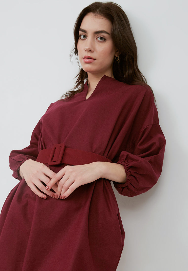 Basic Tunic Dress BURGUNDY In Cotton Linen