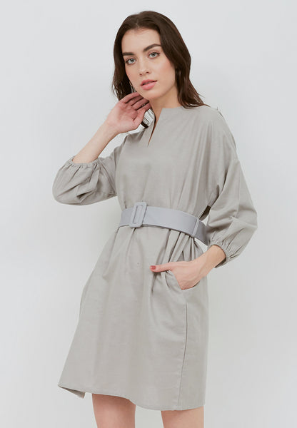 Basic Tunic Dress GREY In Cotton Linen