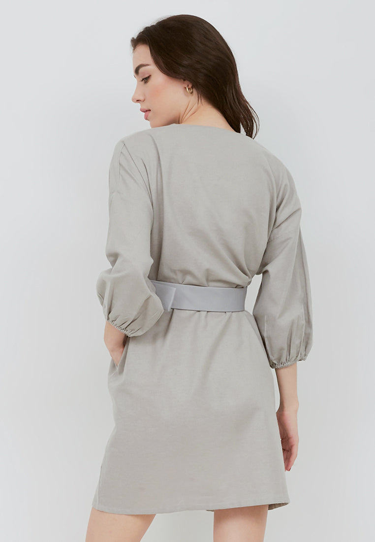 Basic Tunic Dress GREY In Cotton Linen