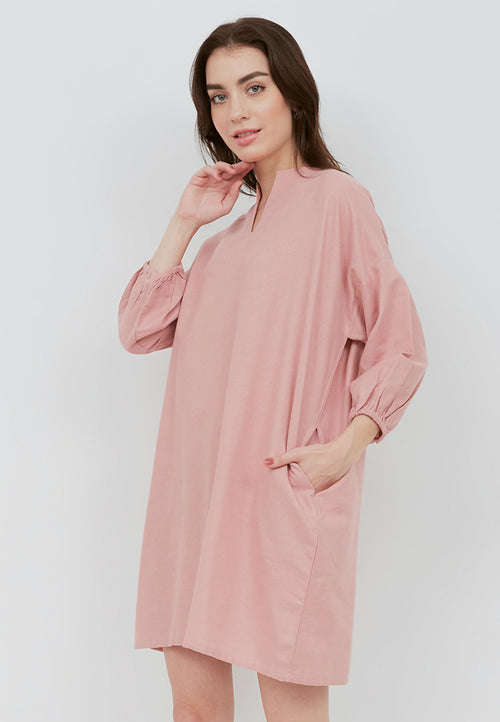 Basic Tunic Dress BLUSH In Cotton Linen