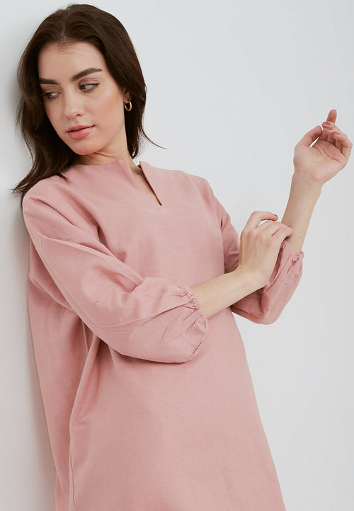 Basic Tunic Dress BLUSH In Cotton Linen