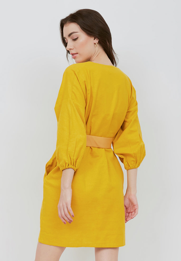 Basic Tunic Dress MUSTARD In Cotton Linen