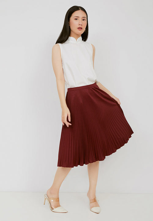 Basic Pleated Skirt Maroon