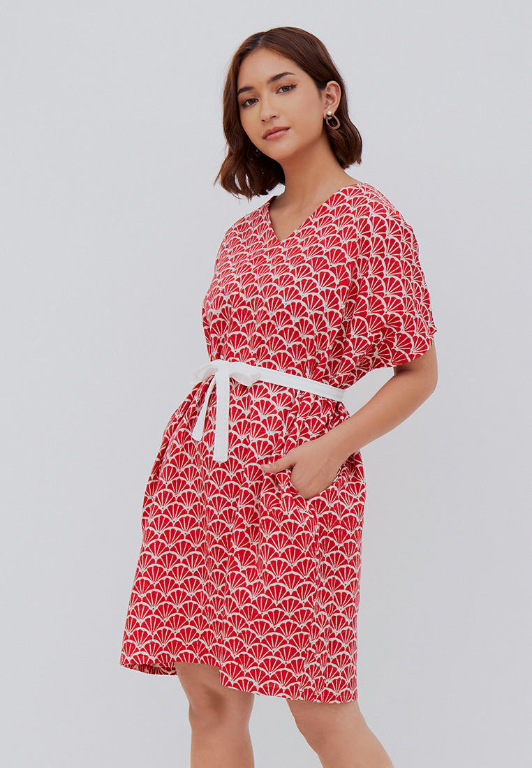FANS RED Kimono Dress BATIK