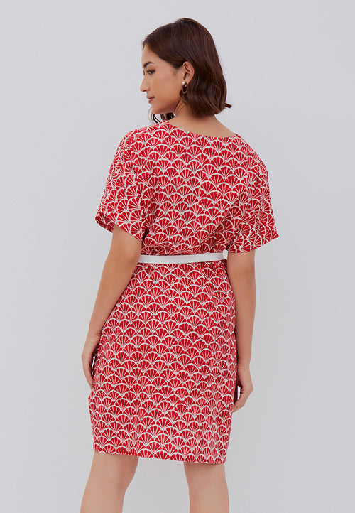 FANS RED Kimono Dress BATIK