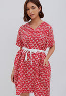FANS RED Kimono Dress BATIK