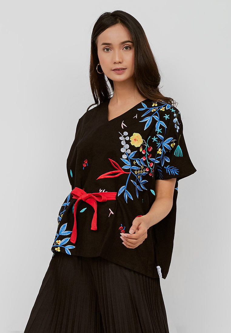 BLACK 花 HANA Embroidery Multiway Top