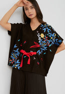 BLACK 花 HANA Embroidery Multiway Top