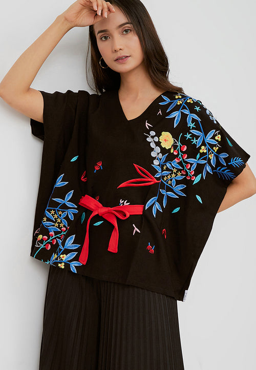 BLACK 花 HANA Embroidery Multiway Top