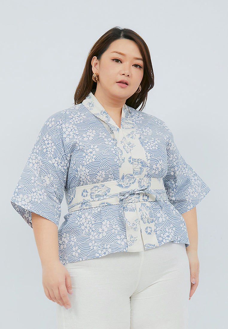 SAKURA さくら Grey 3/4 Sleeve Nyonya Top
