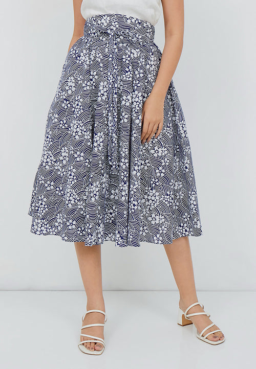 SAKURA さくら NAVY Circle Skirt BATIK