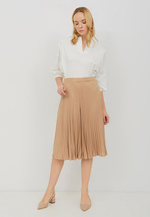 Basic Pleated Culottes Midi Nude