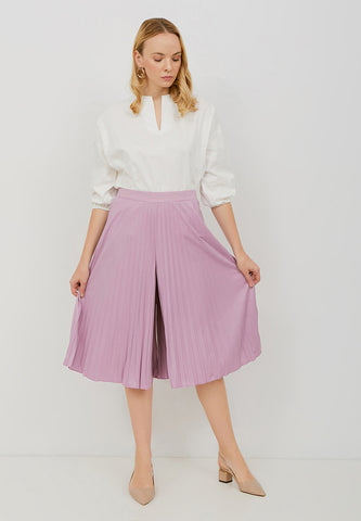 Basic Pleated Culottes Midi Lilac