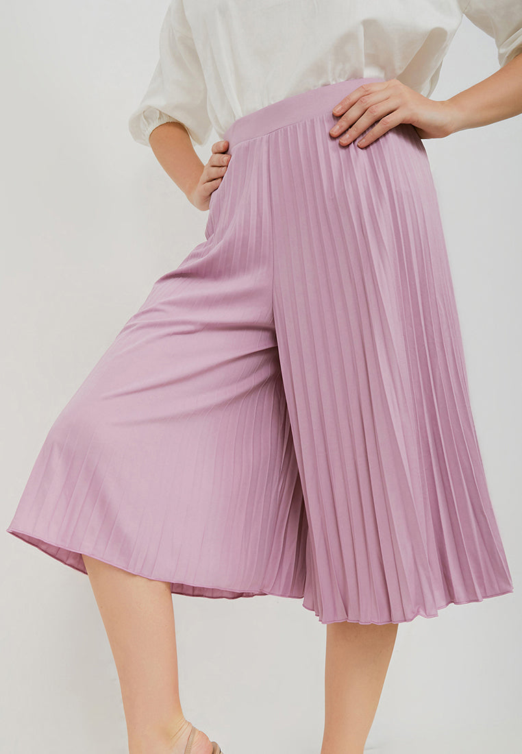 Basic Pleated Culottes Midi Lilac