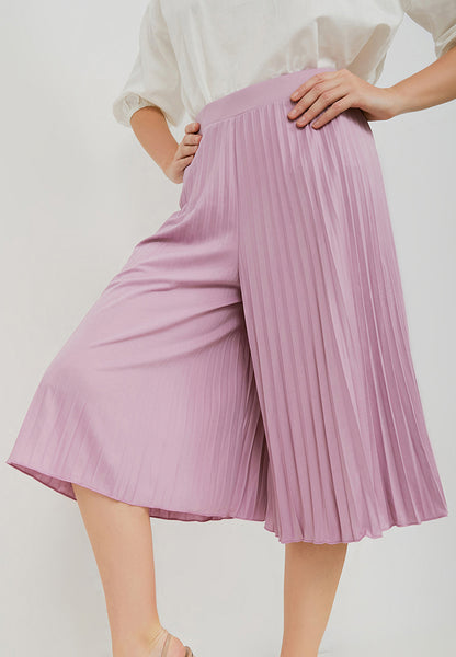 Basic Pleated Culottes Midi Lilac