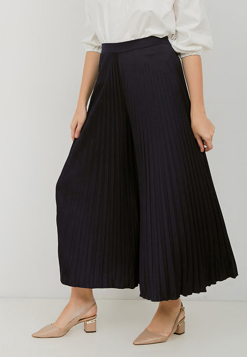 Basic Pleated Culottes Maxi (Navy)