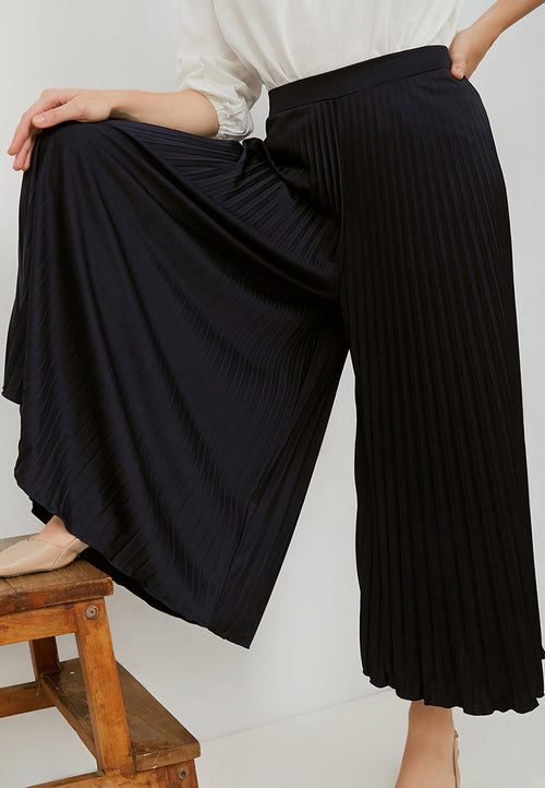 Basic Pleated Culottes Maxi (Navy)