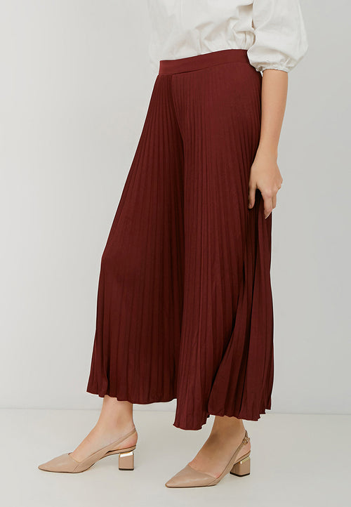 Basic Pleated Culottes Maxi (Maroon)