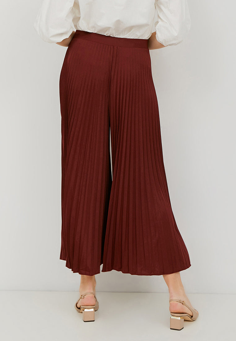 Basic Pleated Culottes Maxi (Maroon)