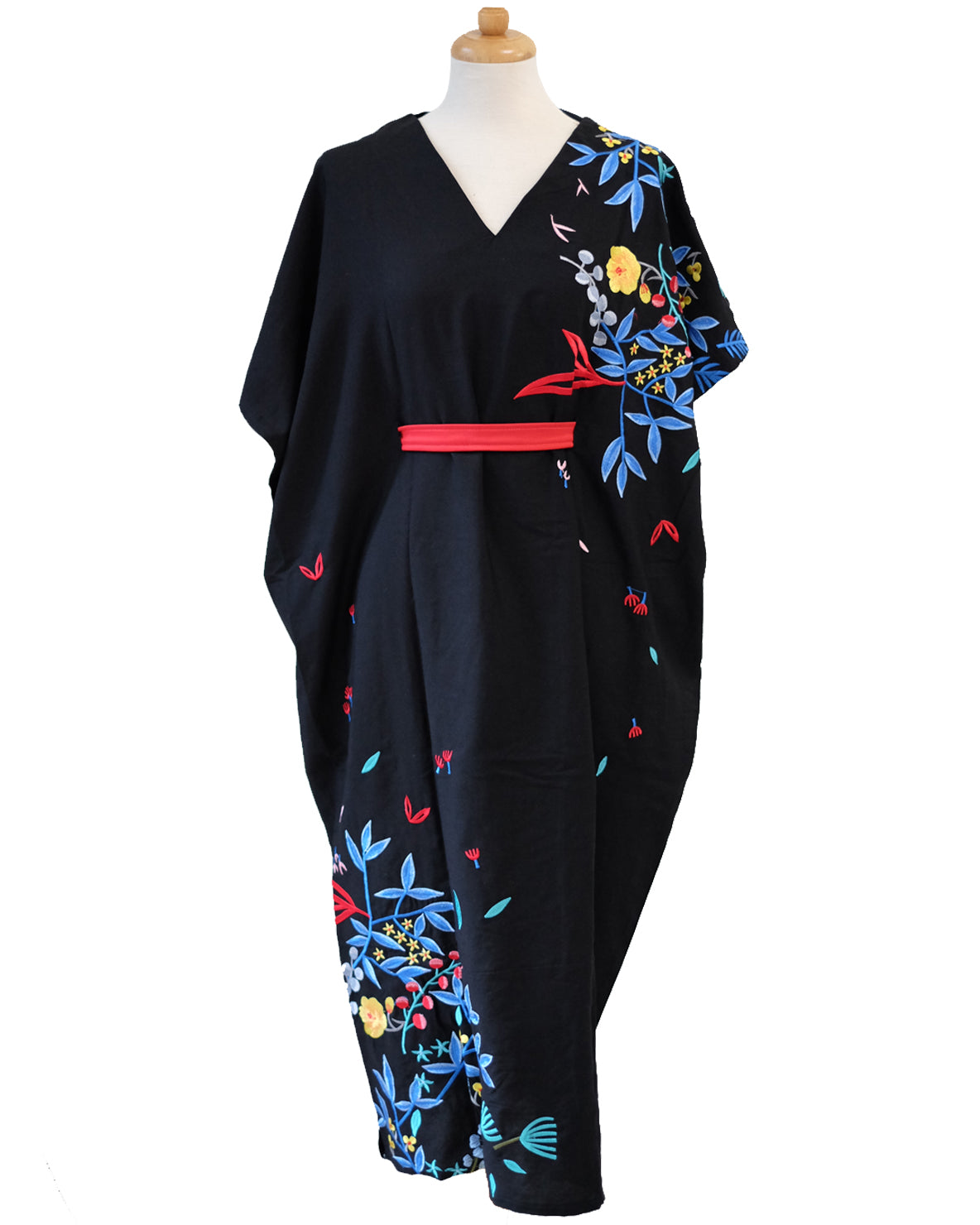 BLACK 花 HANA Embroidery Midi Kimono Dress