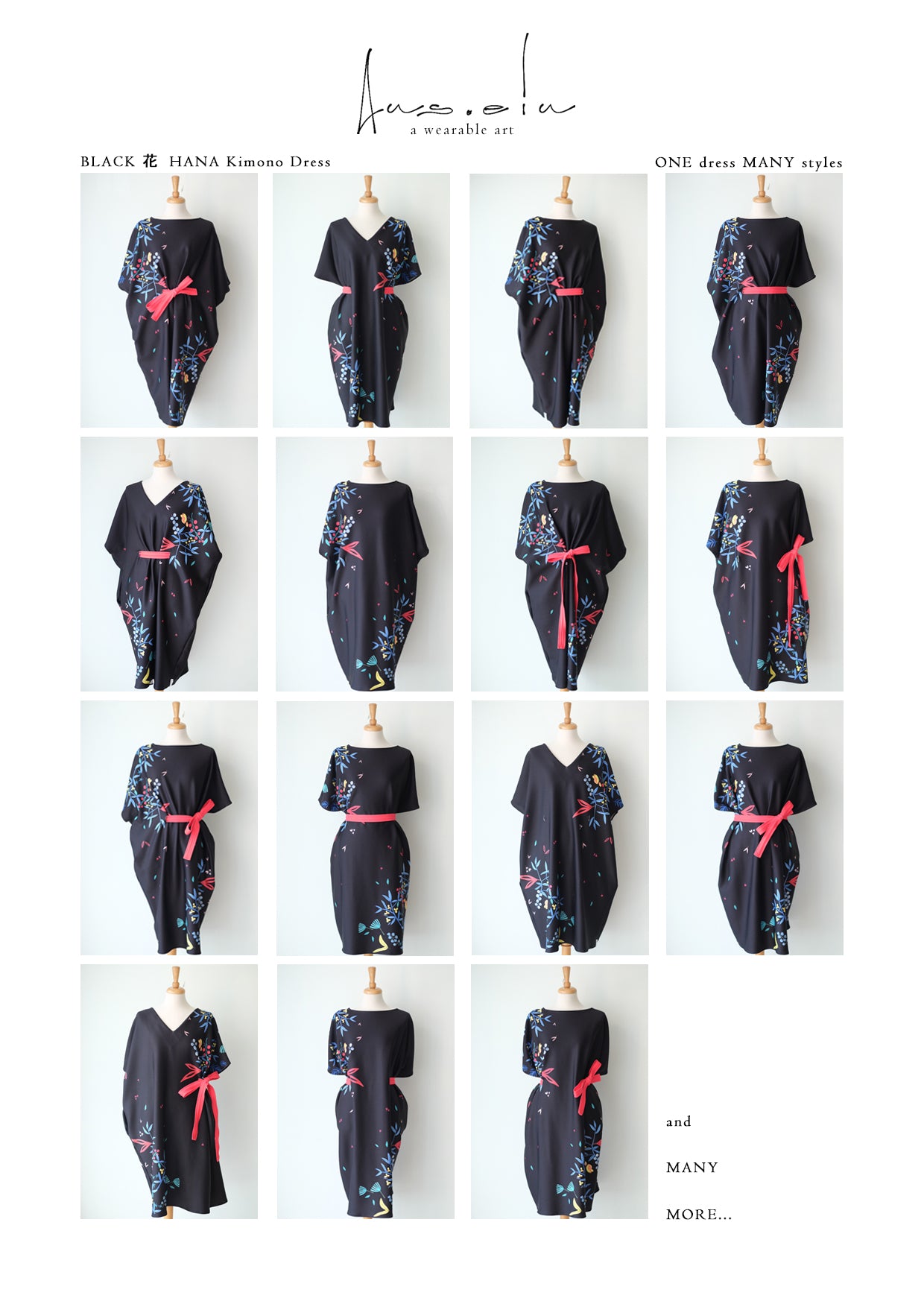 BLACK 花 HANA Embroidery Kimono Dress