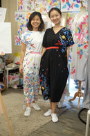 BLACK 花 HANA Embroidery Midi Kimono Dress