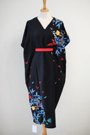BLACK 花 HANA Embroidery Midi Kimono Dress